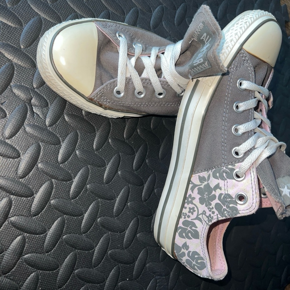 Gray and Pink Floral Sneakers